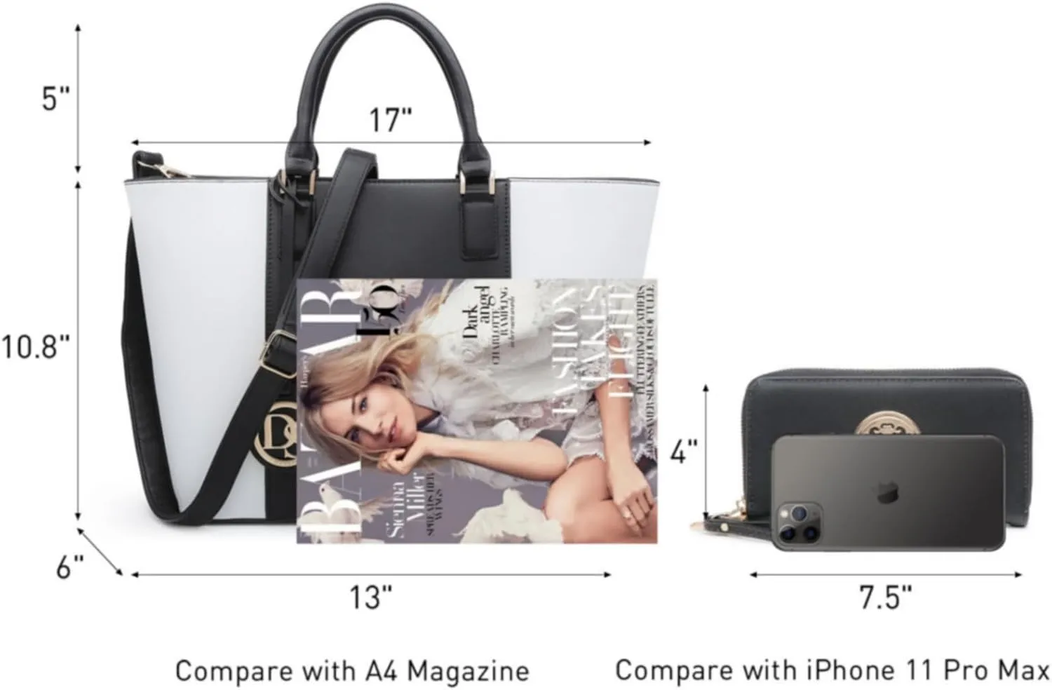 Dasein Satchel Purse Handbag for Women Large Shoulder Work Tote Bag With Matching Wallet