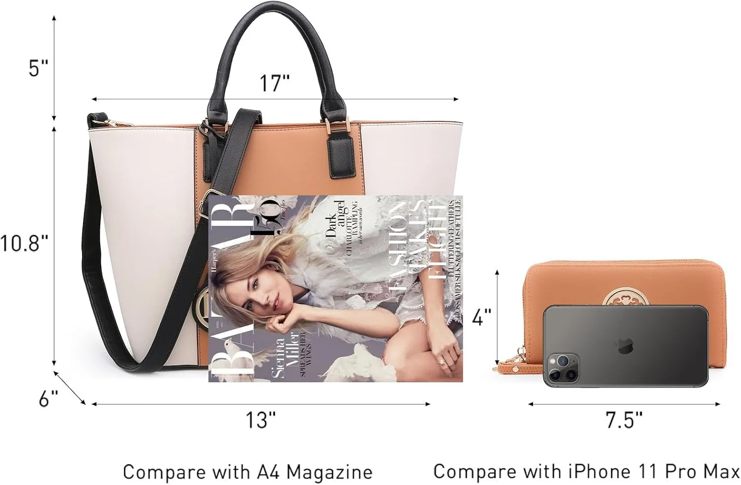 Dasein Satchel Purse Handbag for Women Large Shoulder Work Tote Bag With Matching Wallet