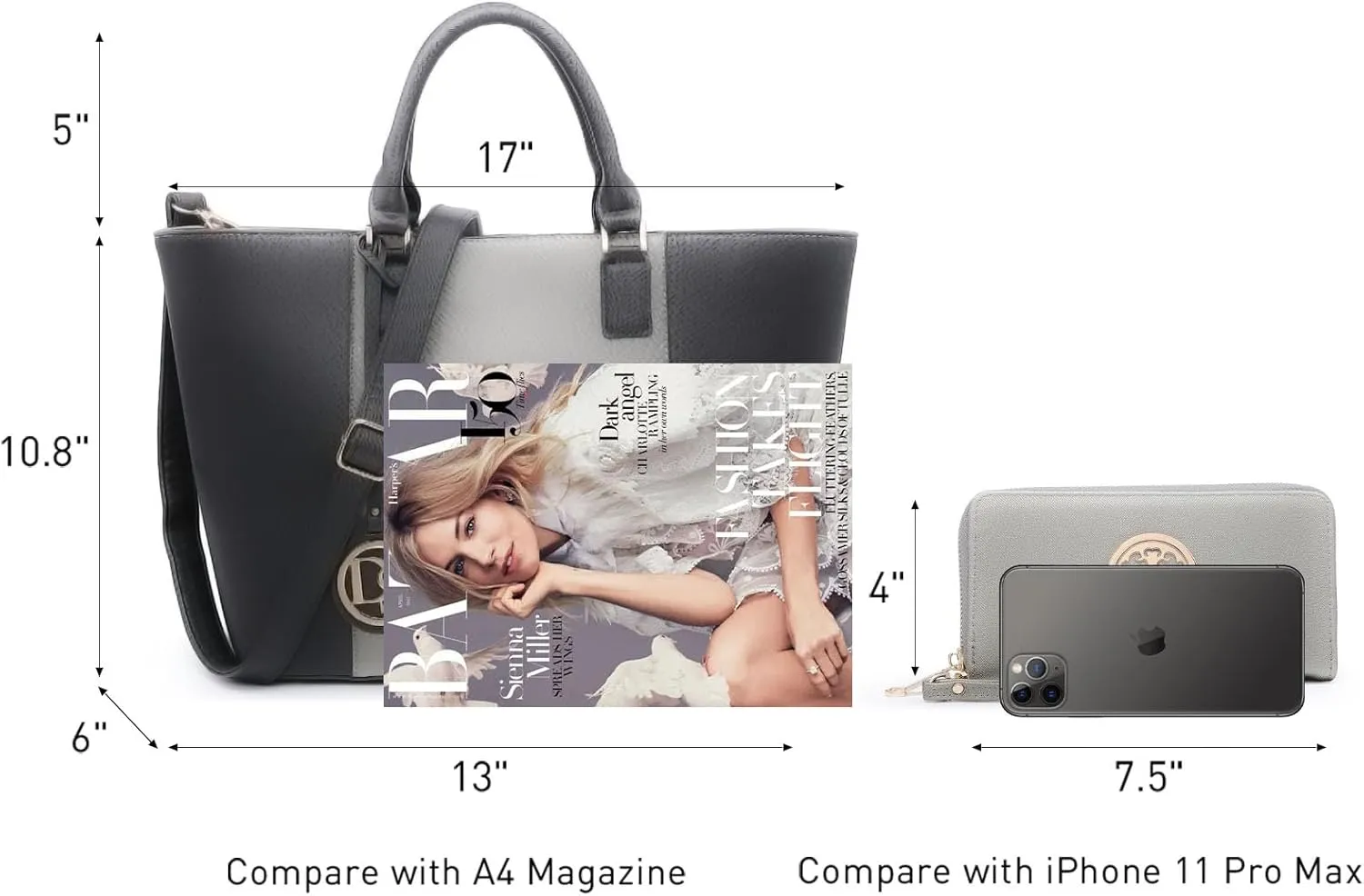 Dasein Satchel Purse Handbag for Women Large Shoulder Work Tote Bag With Matching Wallet