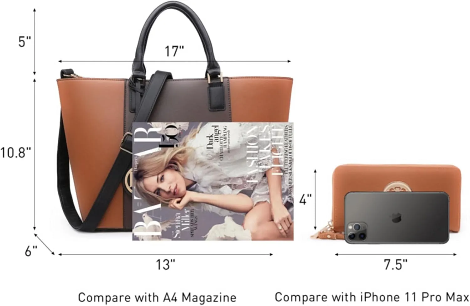 Dasein Satchel Purse Handbag for Women Large Shoulder Work Tote Bag With Matching Wallet