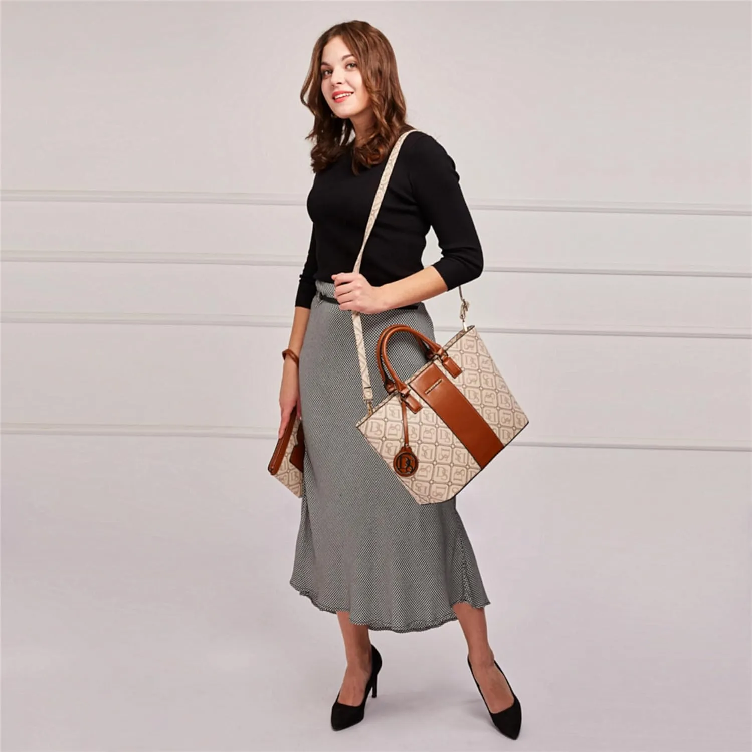 Dasein Women Satchel Purse Handbag Shoulder Bag Work Tote Bag with Matching Clutch