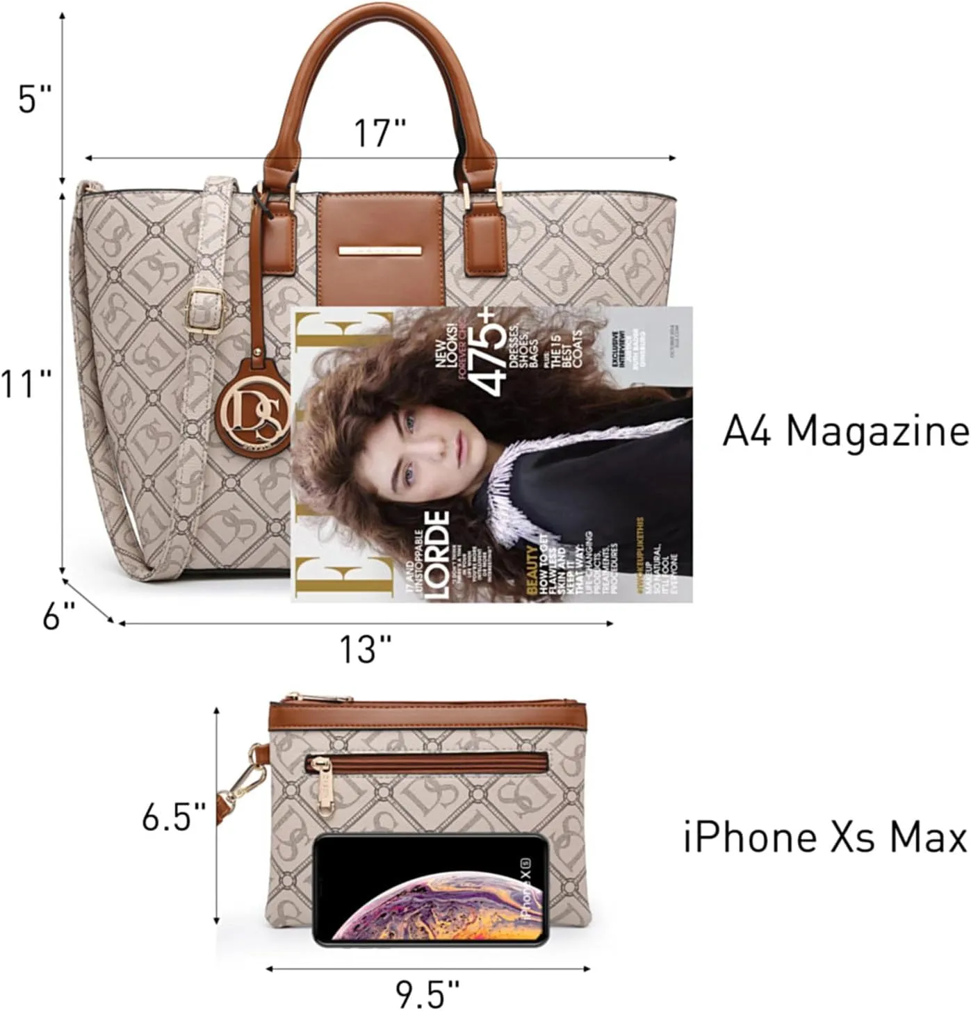 Dasein Women Satchel Purse Handbag Shoulder Bag Work Tote Bag with Matching Clutch