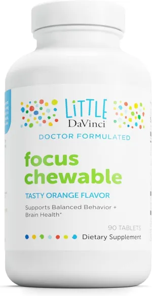 DAVINCI Labs Focus Chewable - Supplement to Support Behavior, Brain Health, and Immune Health for Kids* - with Vitamin B6, Folate, Vitamin B12, and More - Orange Flavor -Sugar-Free - 90 Tablets