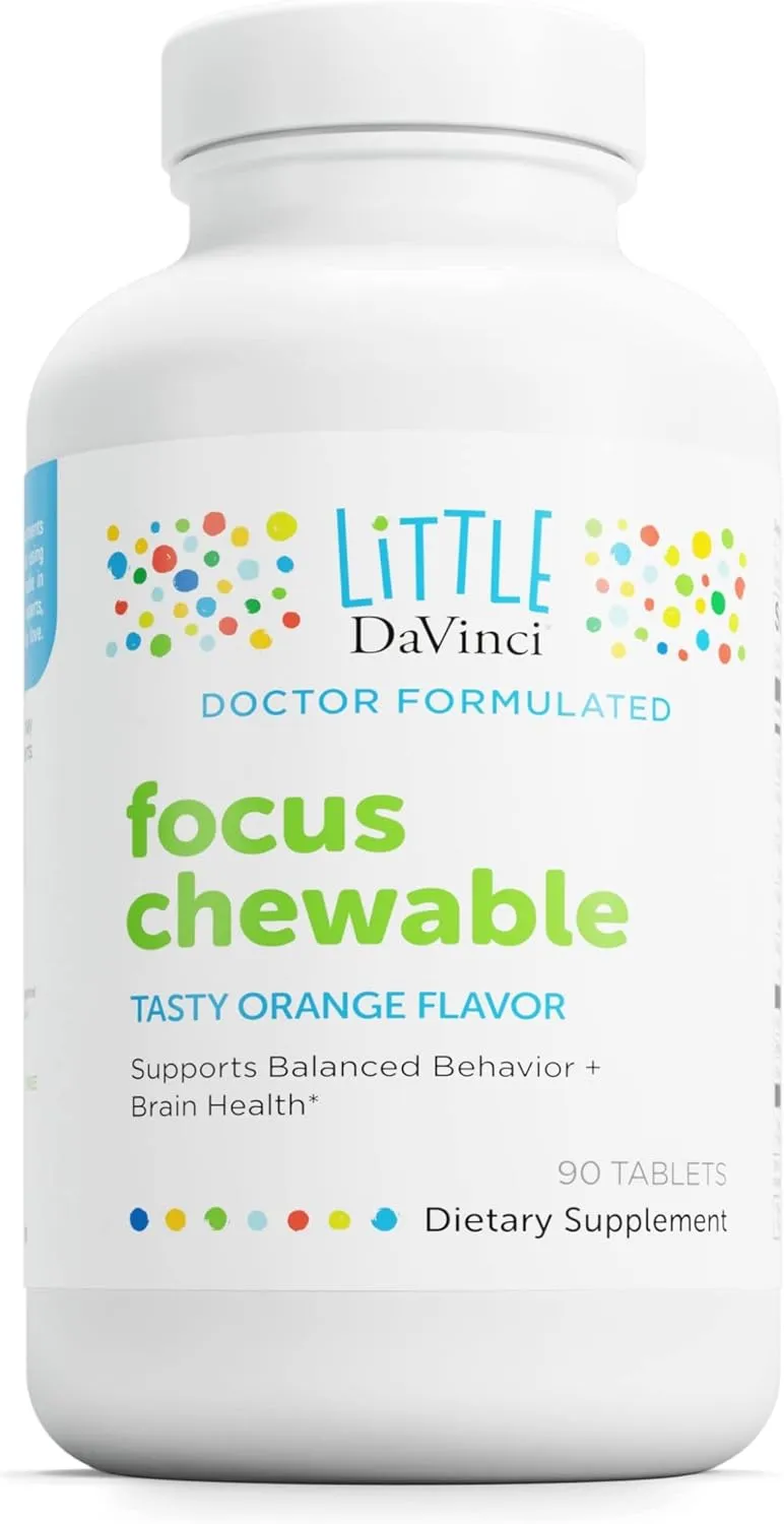 DAVINCI Labs Focus Chewable - Supplement to Support Behavior, Brain Health, and Immune Health for Kids* - with Vitamin B6, Folate, Vitamin B12, and More - Orange Flavor -Sugar-Free - 90 Tablets