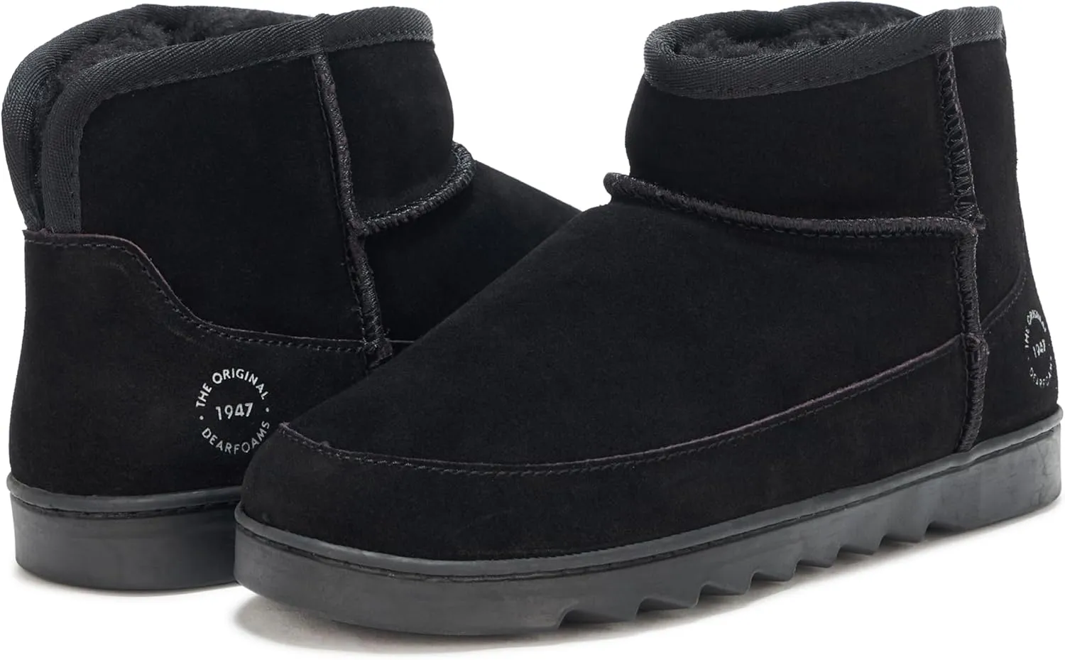 Dearfoams Women's Suede Indoor Outdoor Memory Foam Mini Ankle Gretchen Boots