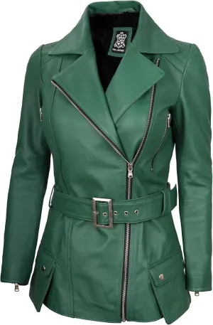Decrum Asymmetrical Womens Leather Jacket - Belted Style Real Lambskin Leather Jackets For Women