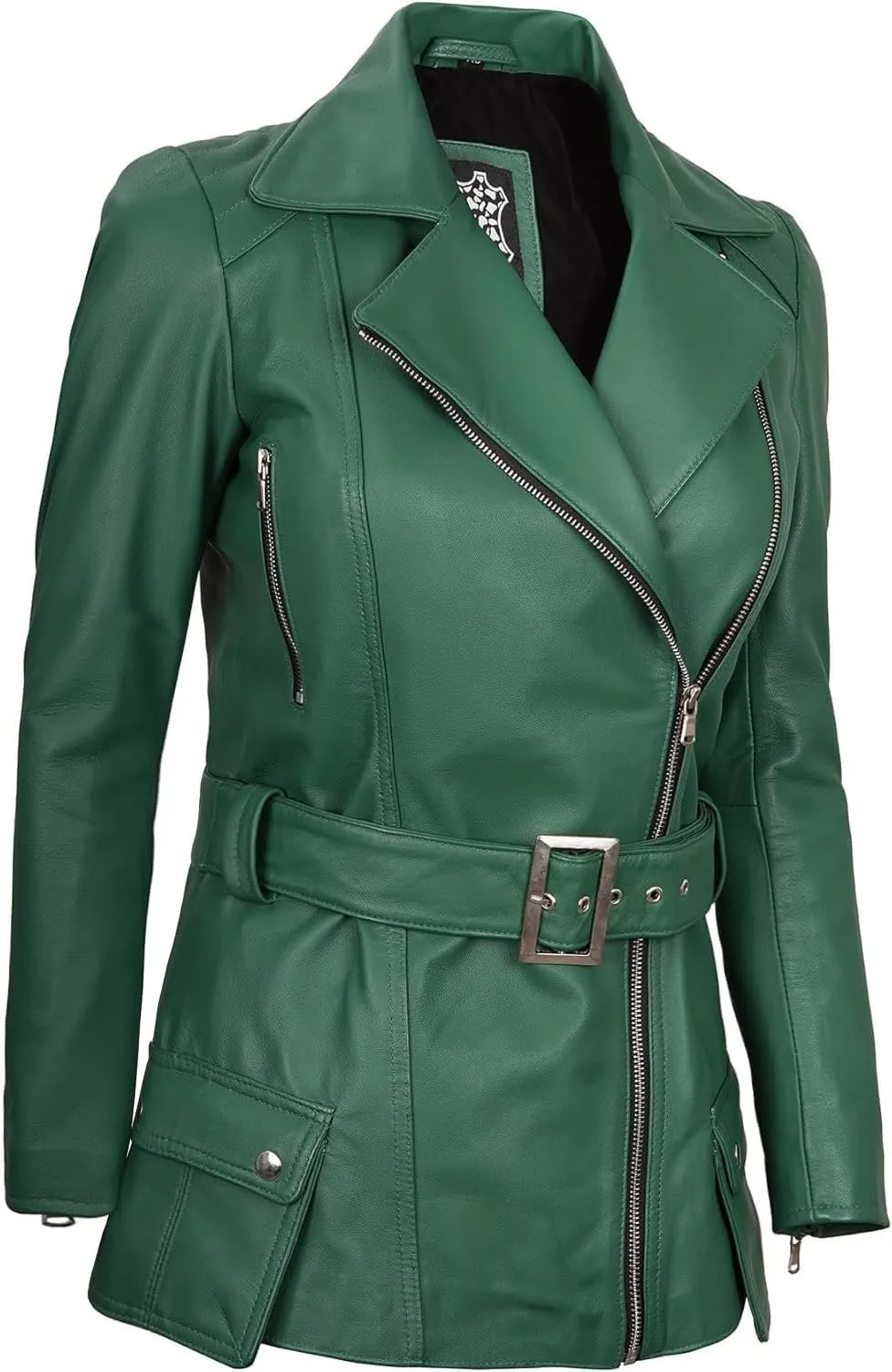 Decrum Asymmetrical Womens Leather Jacket - Belted Style Real Lambskin Leather Jackets For Women