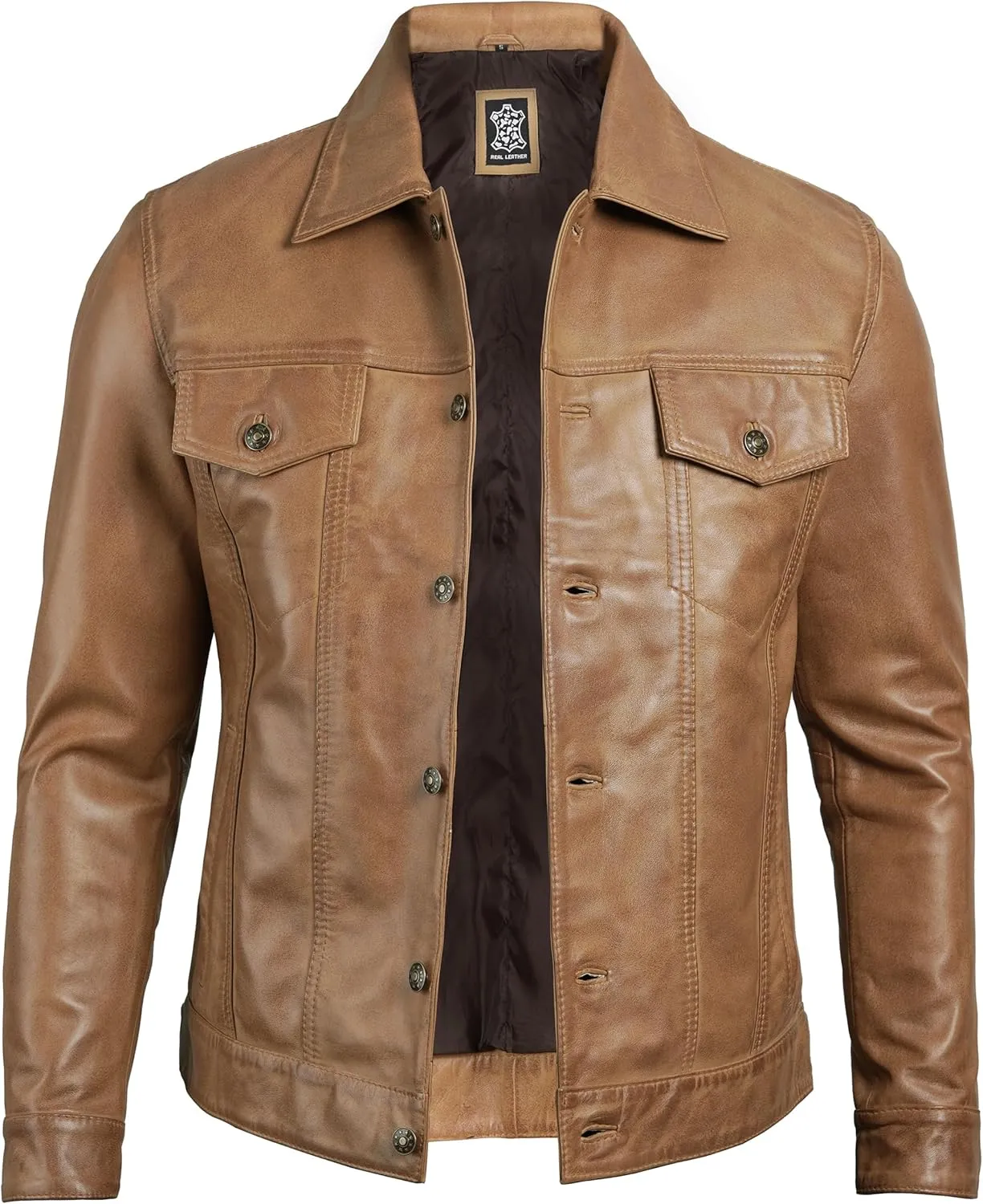 Decrum Leather Jacket For Men - Real Lambskin Vintage Trucker Mens Leather Jackets