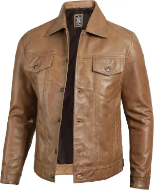 Decrum Leather Jacket For Men - Real Lambskin Vintage Trucker Mens Leather Jackets