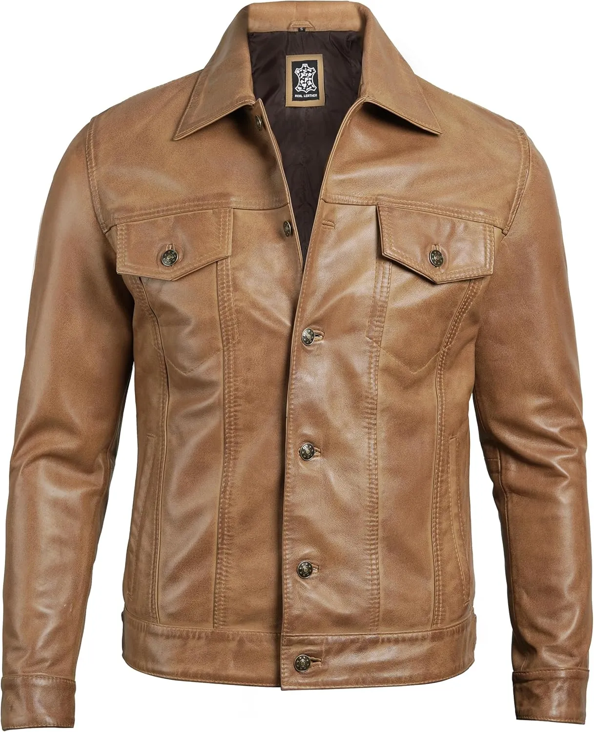 Decrum Leather Jacket For Men - Real Lambskin Vintage Trucker Mens Leather Jackets