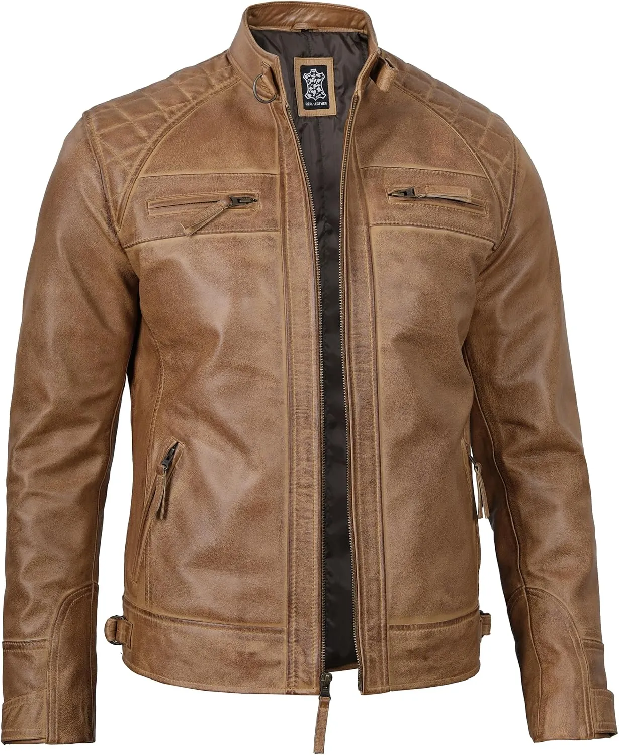 Decrum Leather Jacket Men - Cafe Racer Style Real Lambskin Leather Jackets For Men