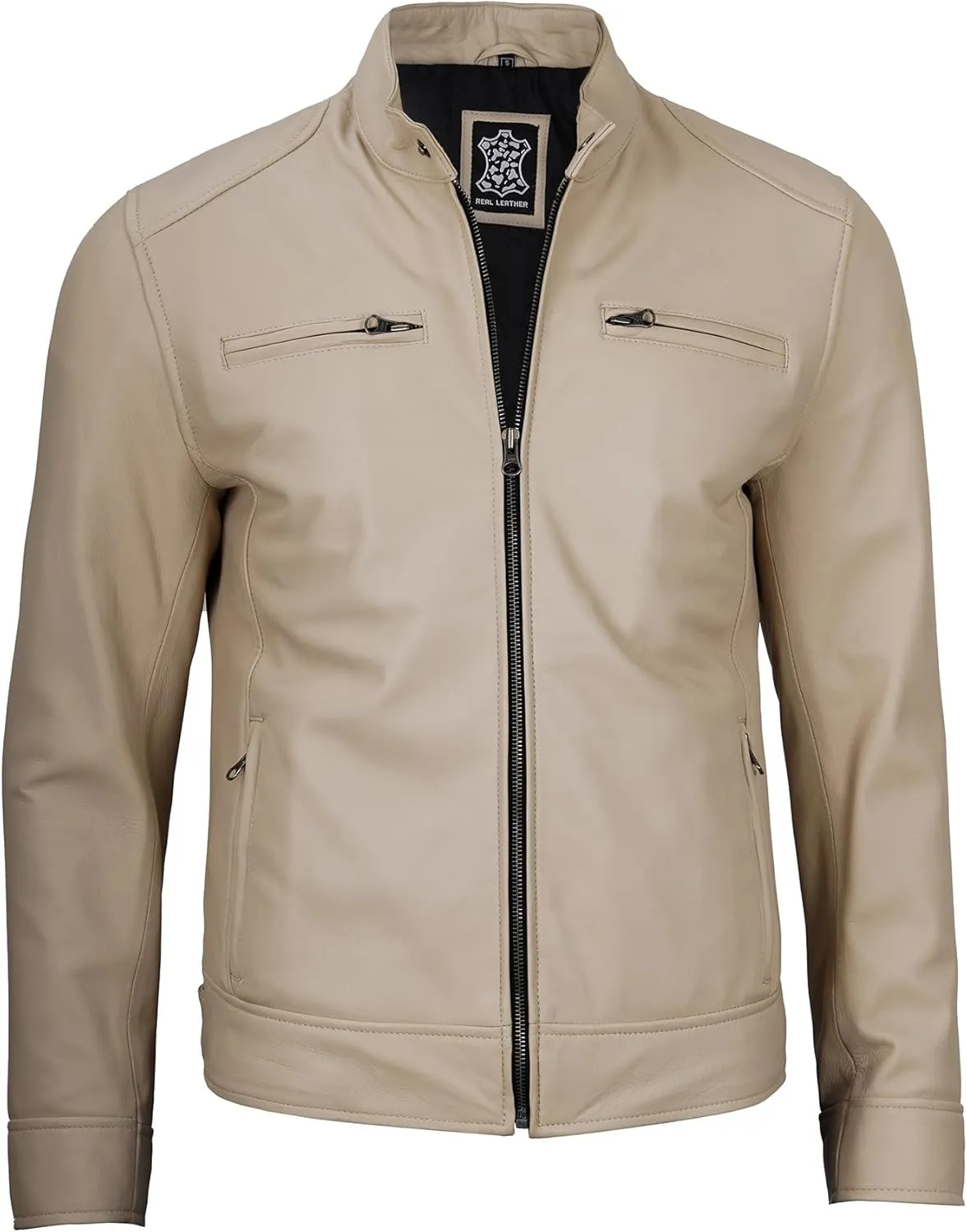 Decrum Mens Leather Jacket - Cafe Racer Style Real Lambskin Leather Jacket Men