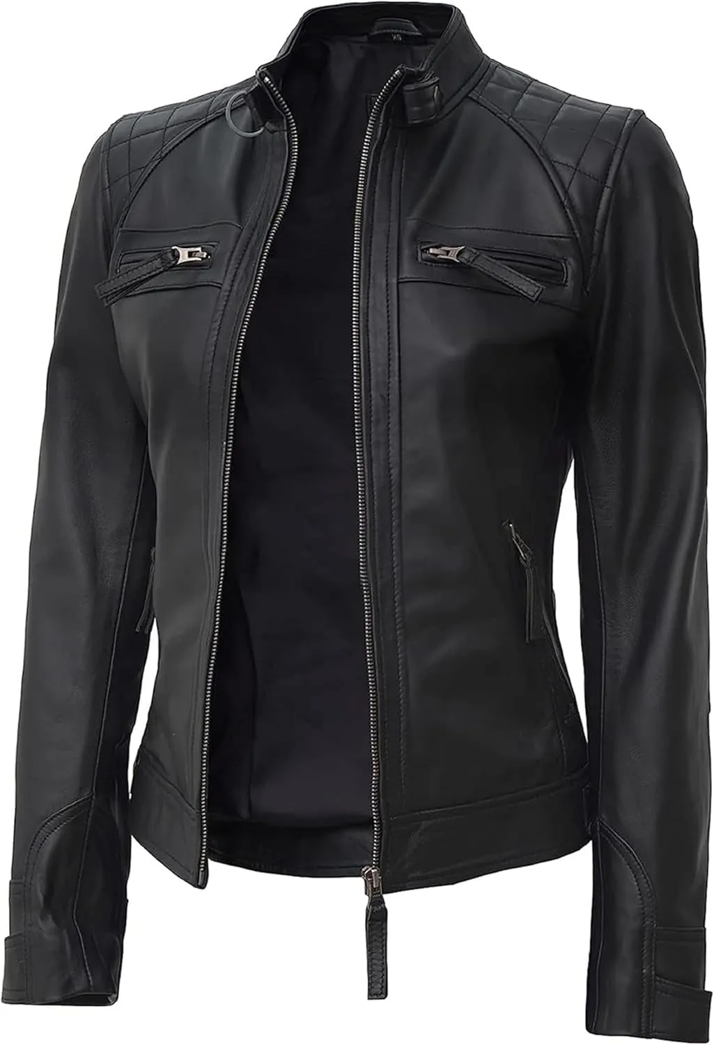 Decrum Real Womens Leather Jacket - Cafe Racer Style Leather Jackets for Women