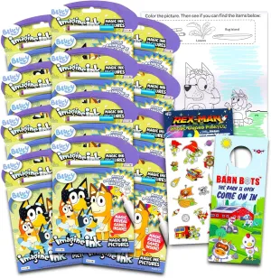 Disney Bluey Imagine Ink Coloring Book Set for Kids - 12 Pack No-Mess Magic Ink Bluey Coloring Books with Barn Bots Stickers and Door Hanger (Bluey Party Supplies Party Favors Bundle)