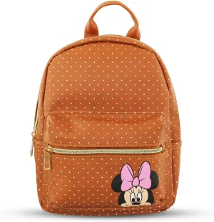Disney Minnie Mouse with Polka Dots Mini PU Leather Backpack Purse with Adjustable Straps 10 Inch (Brown, One Size)