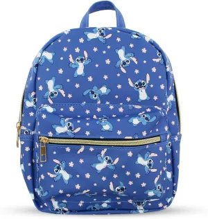 Disney Stitch with Flowers Mini PU Leather Backpack Purse with Adjustable Straps 10 In