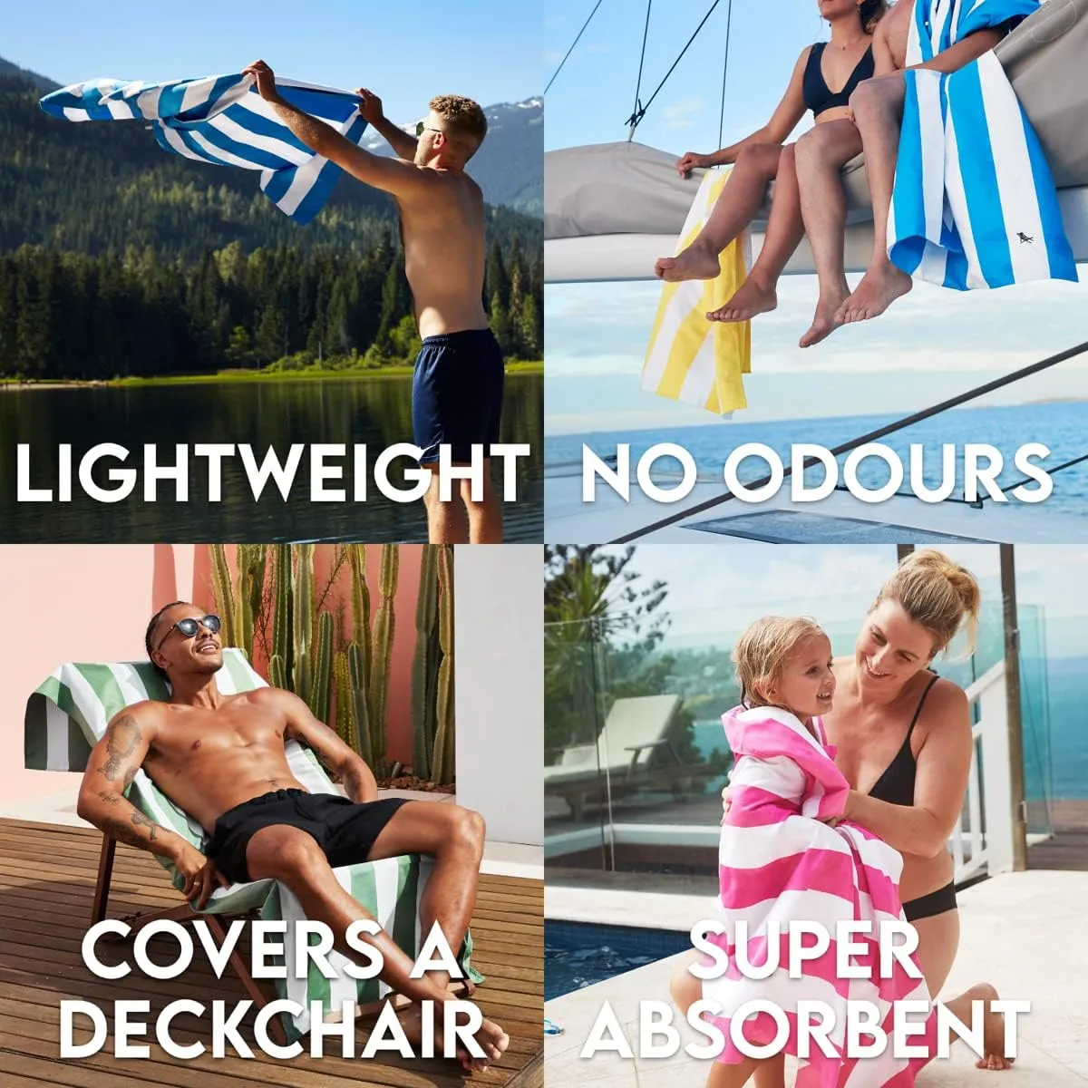 Dock & Bay Customized Beach Towel - Quick Dry, Sand Free - Compact, Lightweight - 100% Recycled - Includes Bag - Cabana - Boracay Yellow - Large