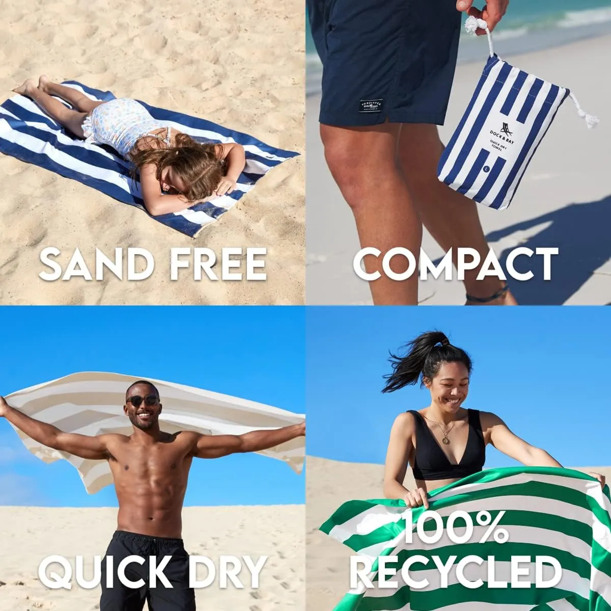Dock & Bay Customized Beach Towel - Quick Dry, Sand Free - Compact, Lightweight - 100% Recycled - Includes Bag - Cabana - Boracay Yellow - Large