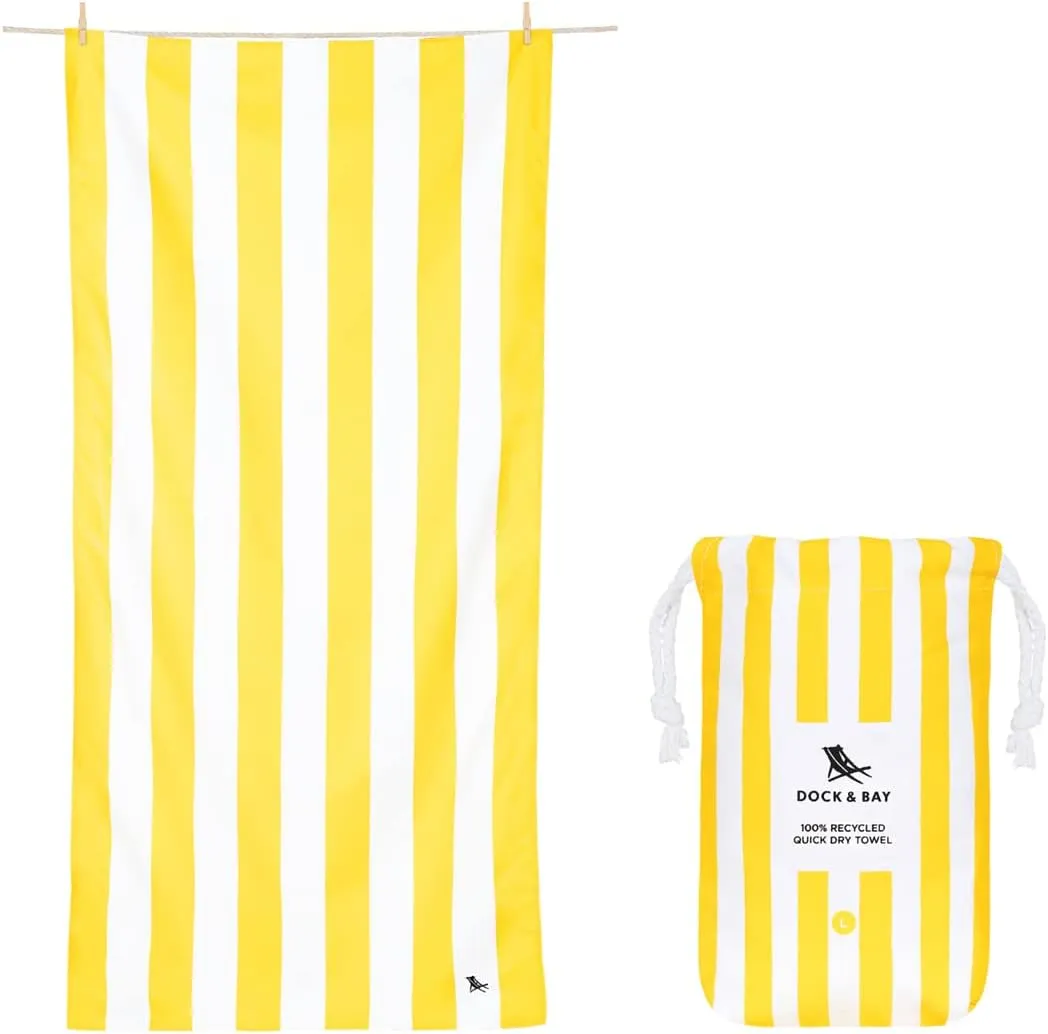 Dock & Bay Customized Beach Towel - Quick Dry, Sand Free - Compact, Lightweight - 100% Recycled - Includes Bag - Cabana - Boracay Yellow - Large