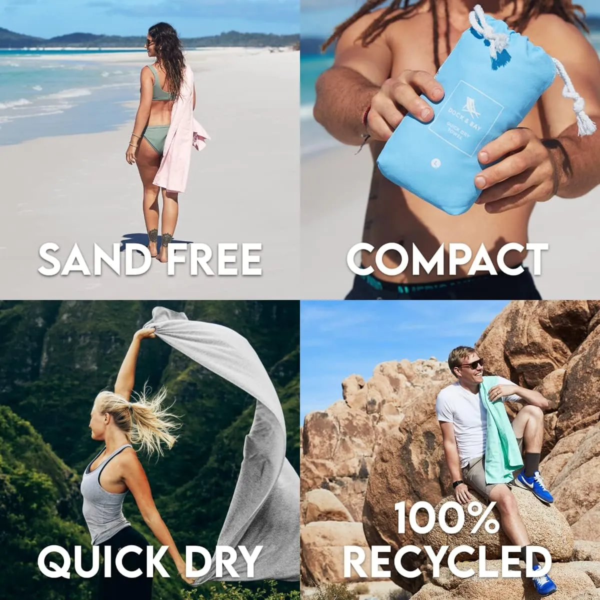 Dock & Bay Customized Beach Towel - Quick Dry, Sand Free - Compact, Lightweight - 100% Recycled - Includes Bag - Essential - Mountain Grey - Large