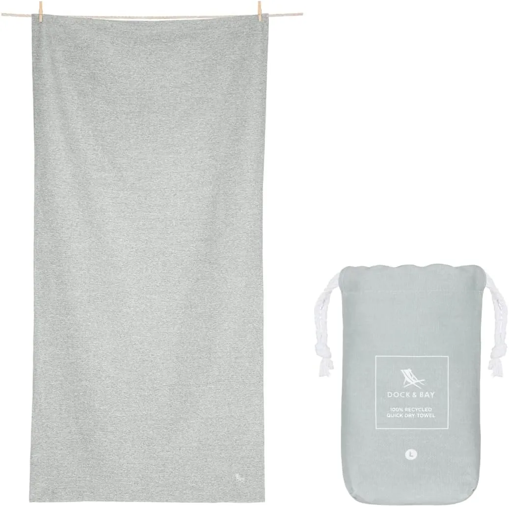 Dock & Bay Customized Beach Towel - Quick Dry, Sand Free - Compact, Lightweight - 100% Recycled - Includes Bag - Essential - Mountain Grey - Large