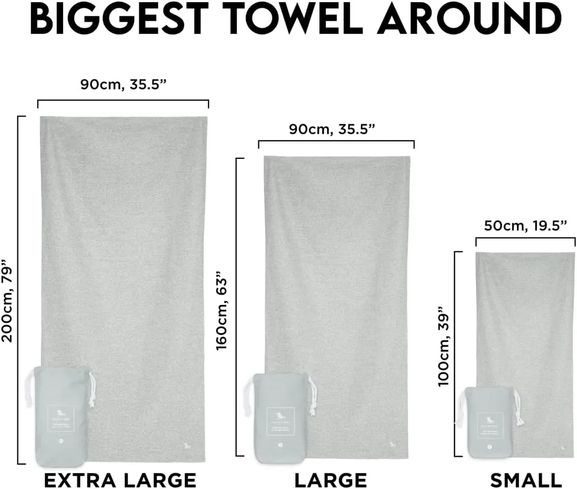 Dock & Bay Customized Beach Towel - Quick Dry, Sand Free - Compact, Lightweight - 100% Recycled - Includes Bag - Essential - Mountain Grey - Large