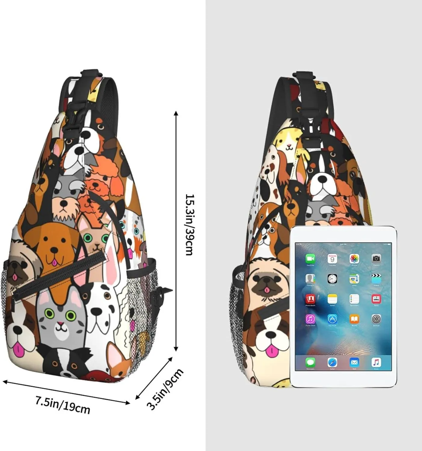 Dog Puppy Sling Backpack Crossbody Shoulder Bag Travel Hiking Daypack Gifts