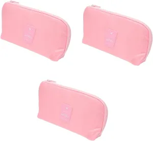 DOITOOL 3pcs Storage Pouch Travel Storage Bag Electronic Organizer Bag Portable Carrying Bag Pink Data Line