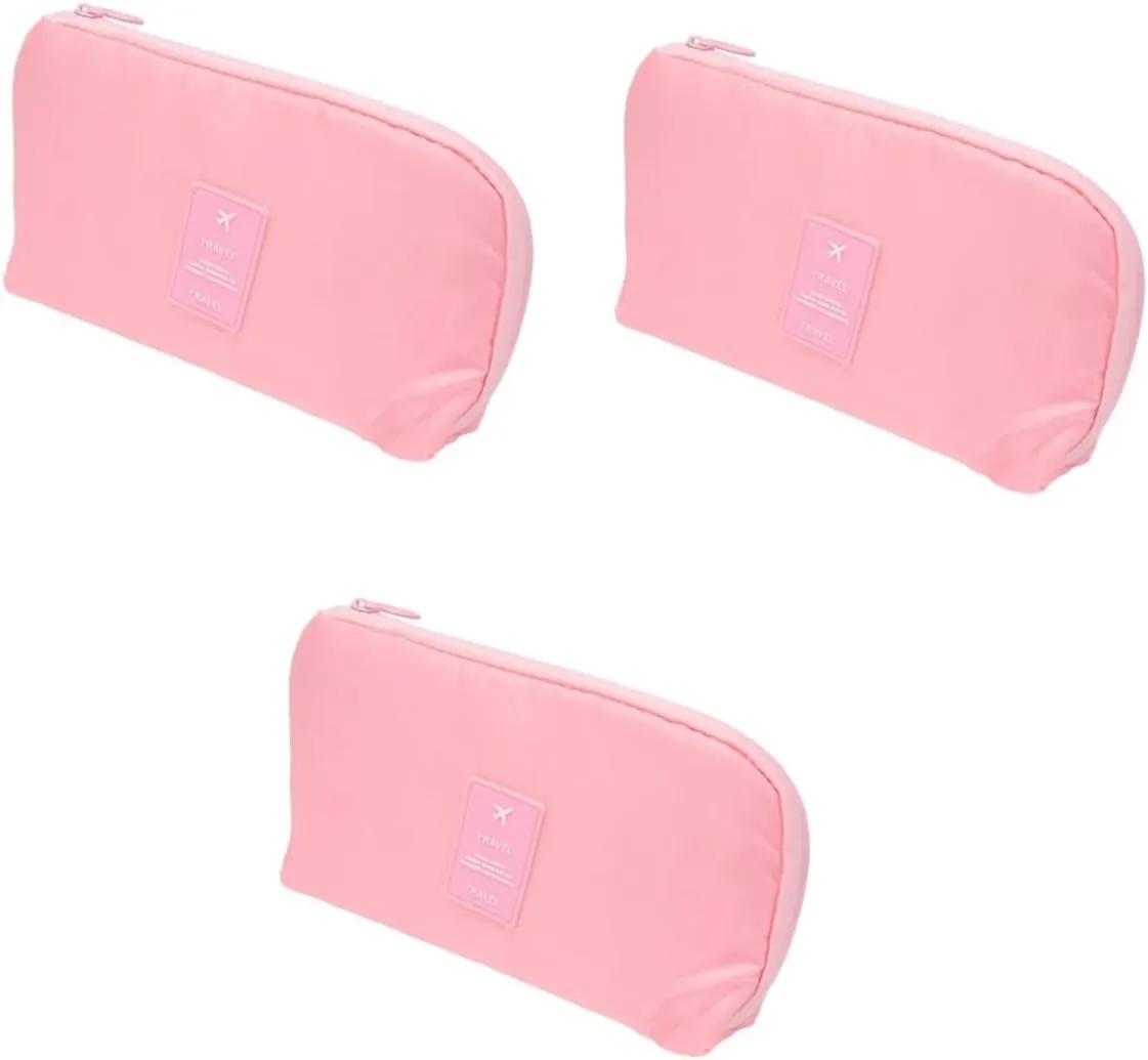 DOITOOL 3pcs Storage Pouch Travel Storage Bag Electronic Organizer Bag Portable Carrying Bag Pink Data Line
