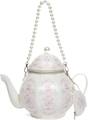 Dolls Kill Tea Society Handbag by Sugar Thrillz - Vegan Leather, Floral Print, Pearl Strap, Perfect for Whimsical Style