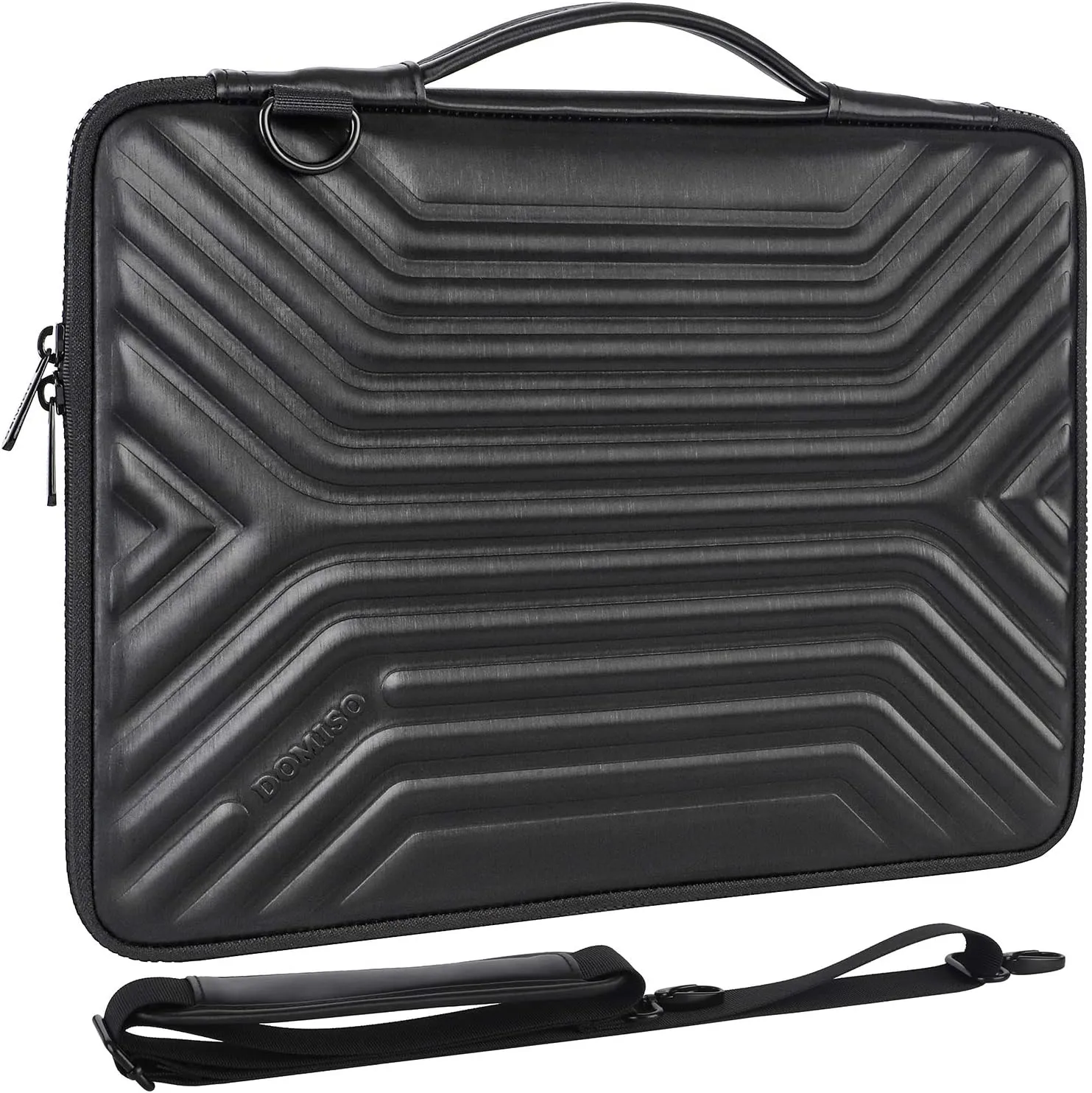 DOMISO 17 Inch Shockproof Waterproof Laptop Sleeve with Strap Lightweight Soft EVA Tablet Protective Case Bag for 17-17.3" Notebook/Dell/Lenovo/Acer/HP/MSI, Black