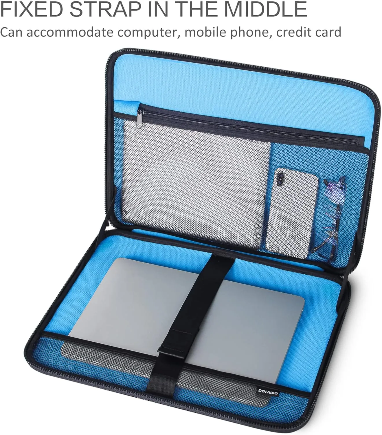 DOMISO 17 Inch Shockproof Waterproof Laptop Sleeve with Strap Lightweight Soft EVA Tablet Protective Case Bag for 17-17.3" Notebook/Dell/Lenovo/Acer/HP/MSI, Black