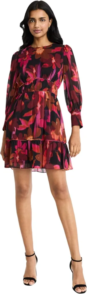 Donna Morgan Women's Tiered Mini Dress with Shirring and Piping