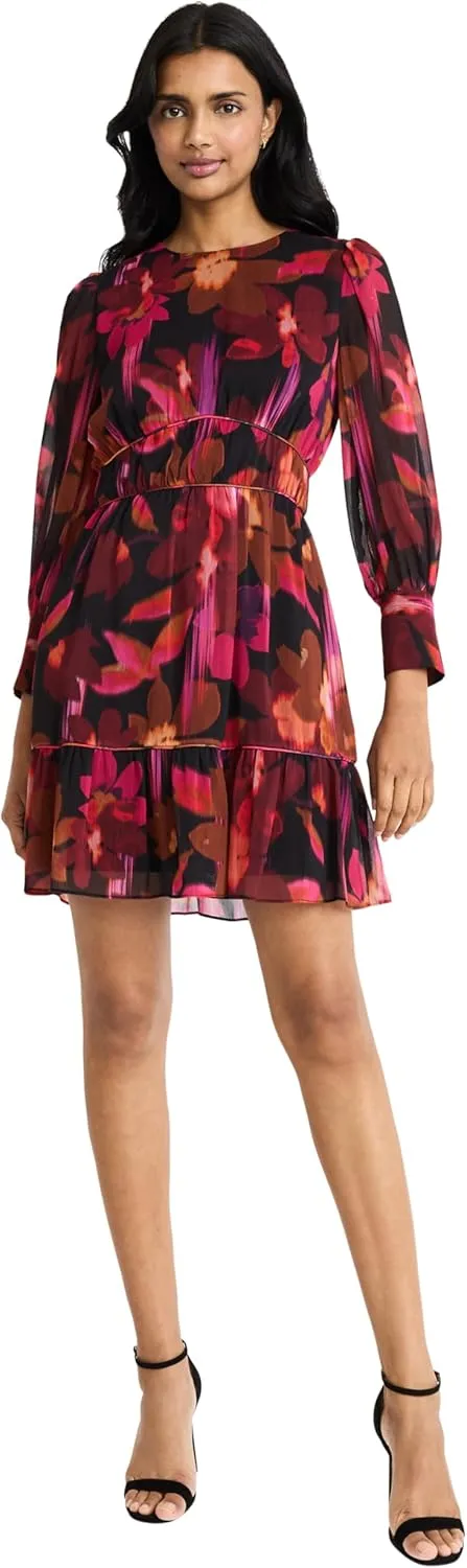 Donna Morgan Women's Tiered Mini Dress with Shirring and Piping