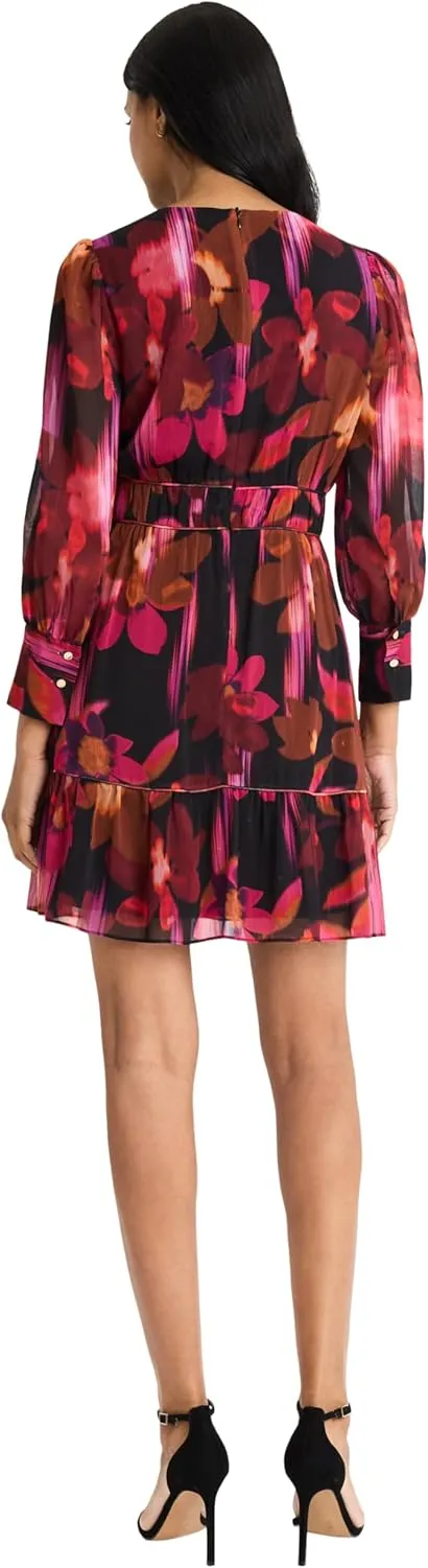Donna Morgan Women's Tiered Mini Dress with Shirring and Piping
