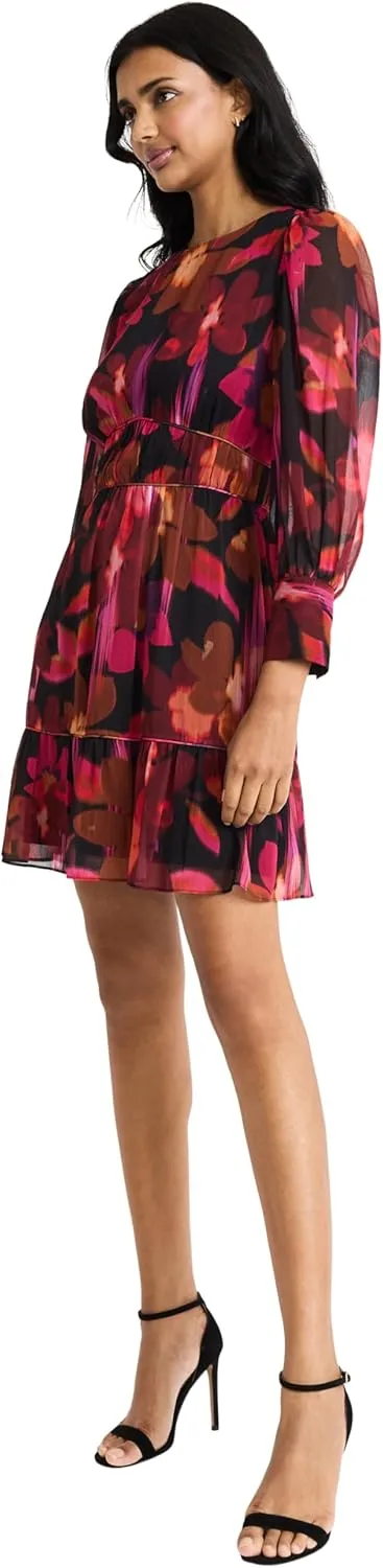 Donna Morgan Women's Tiered Mini Dress with Shirring and Piping