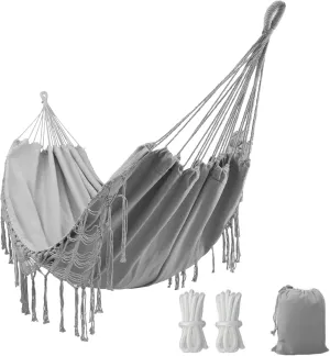 Double Boho Macrame Hammock with Elegant Tassels for Patio, Yard, Beach Wedding Decor, Outdoor and Indoor Up to 450lbs Include Tie Ropes and Drawstring Bag