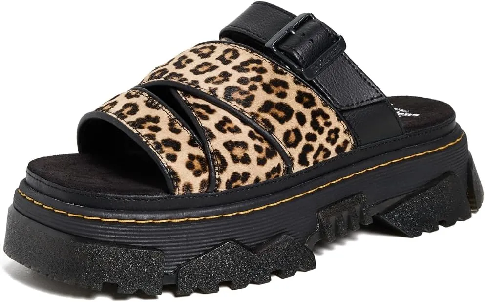 Dr. Martens Women's Mattison Light Tan Mini Leopard Slides