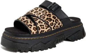 Dr. Martens Women's Mattison Light Tan Mini Leopard Slides