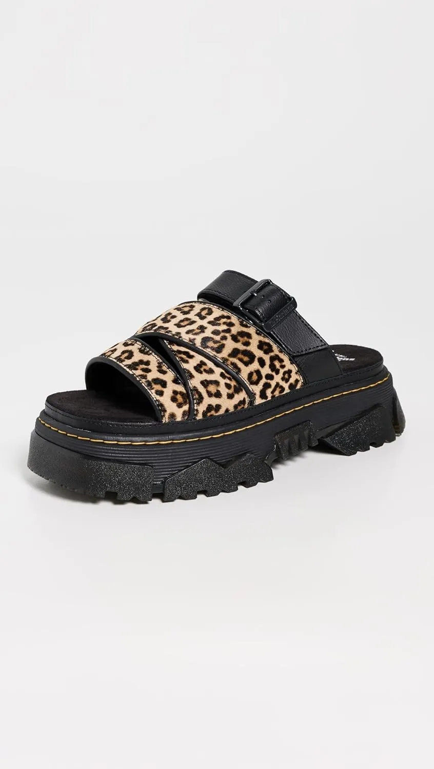 Dr. Martens Women's Mattison Light Tan Mini Leopard Slides
