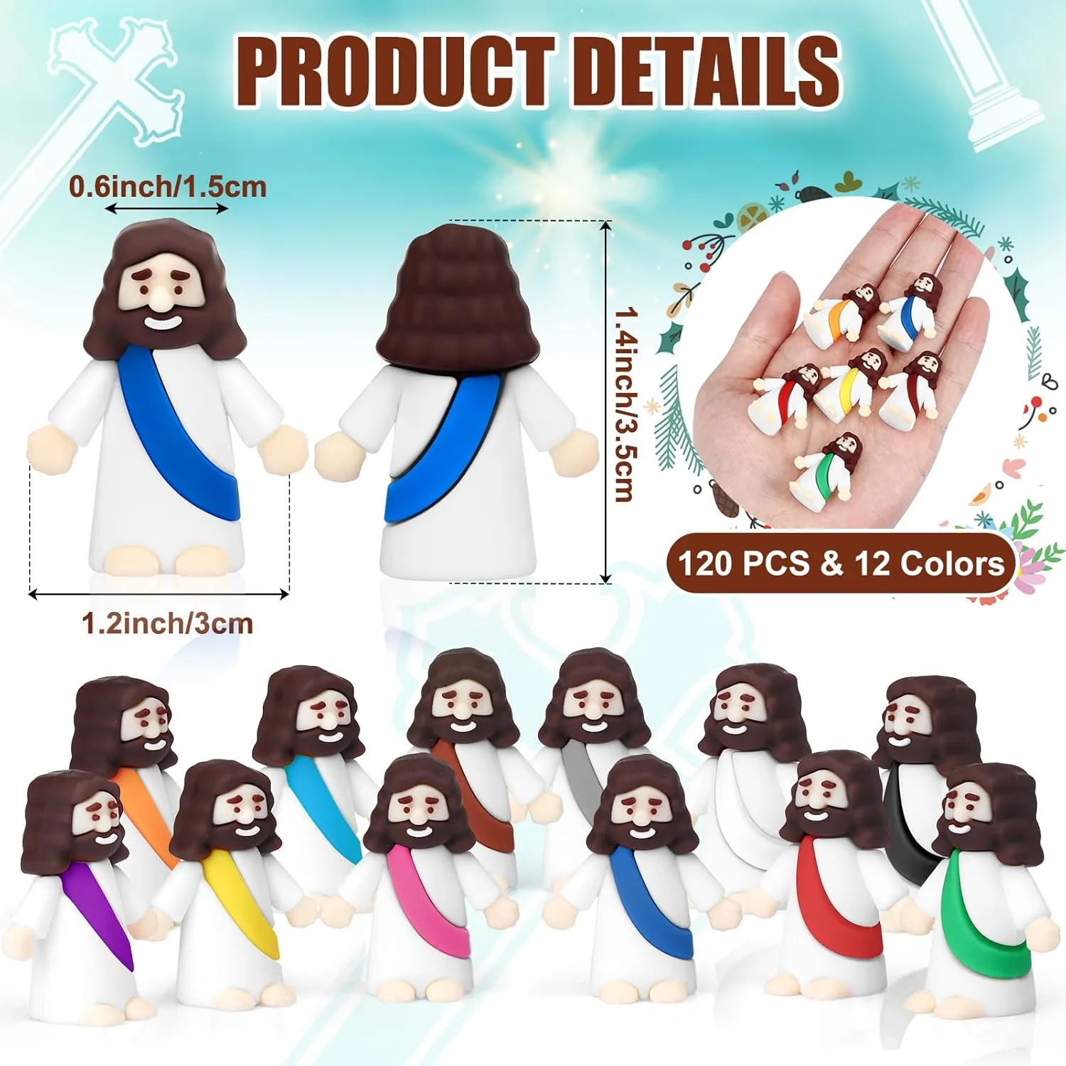 Draupnir 120PCS Little Jesus Figures Easter Mini Jesus Figurines in Bulk, Religious Jesus Figures Gift for Family Friends Coworker Easter Egg Stuffers(Rainbow)