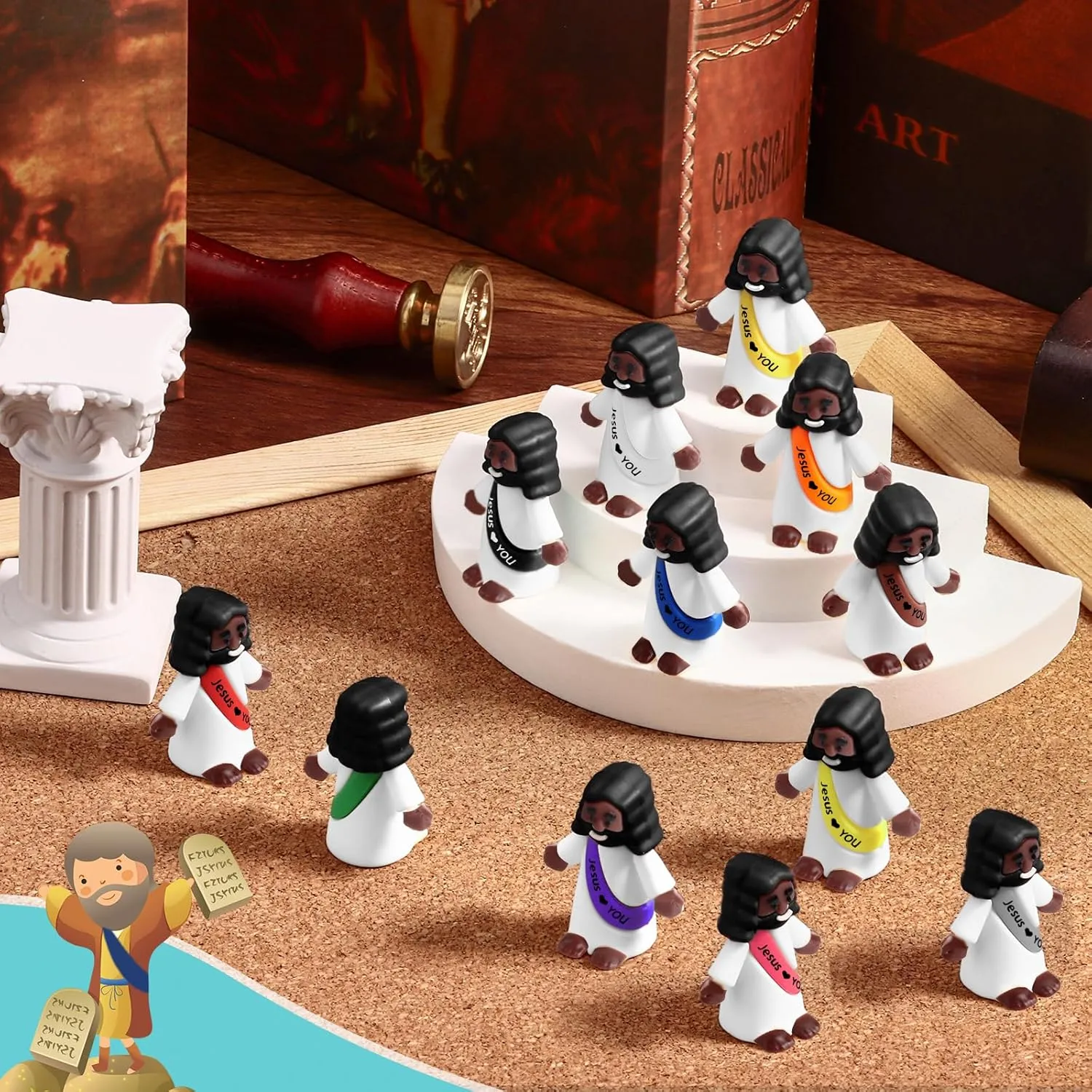 Draupnir 60PCS Little Jesus Figures Easter Black Mini Jesus Figurines in Bulk, Religious Jesus Loves You Figures Gift(Rainbow,Jesus Love You)