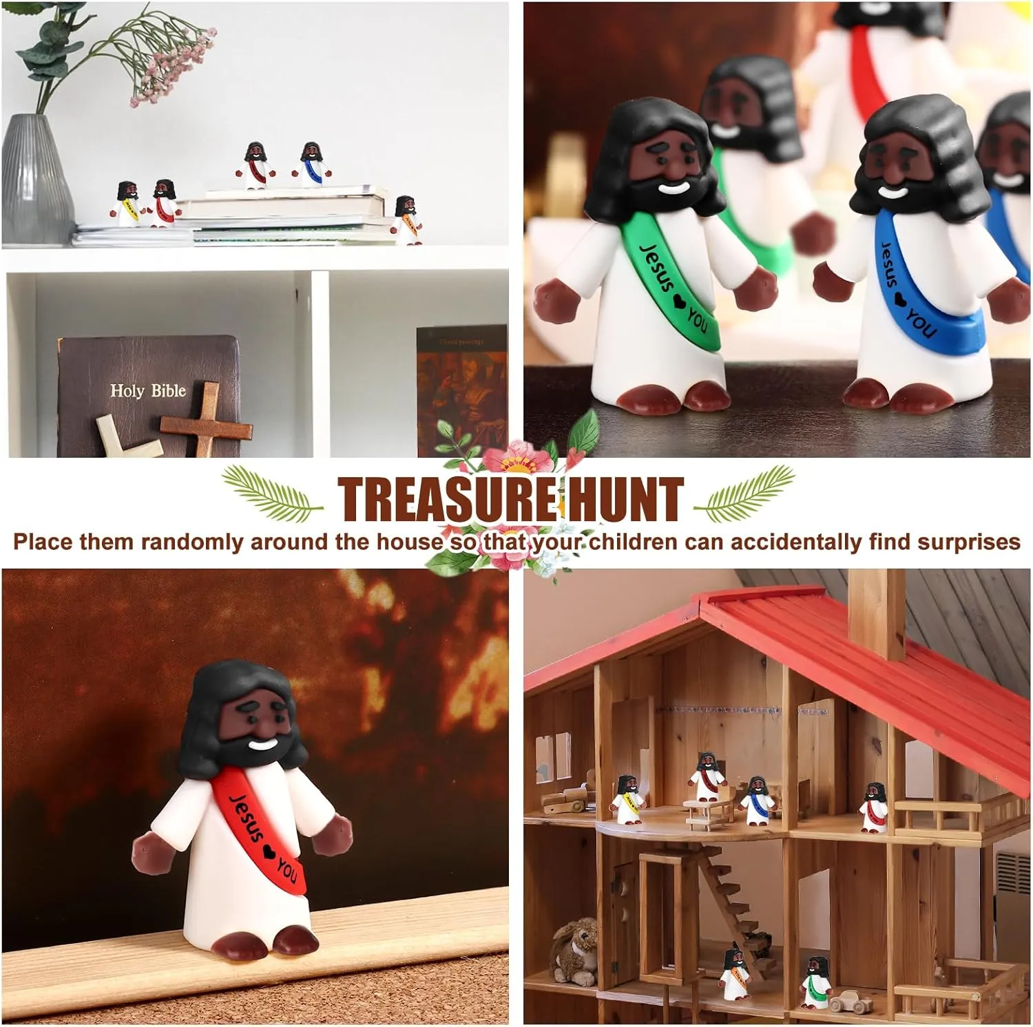 Draupnir 60PCS Little Jesus Figures Easter Black Mini Jesus Figurines in Bulk, Religious Jesus Loves You Figures Gift(Rainbow,Jesus Love You)