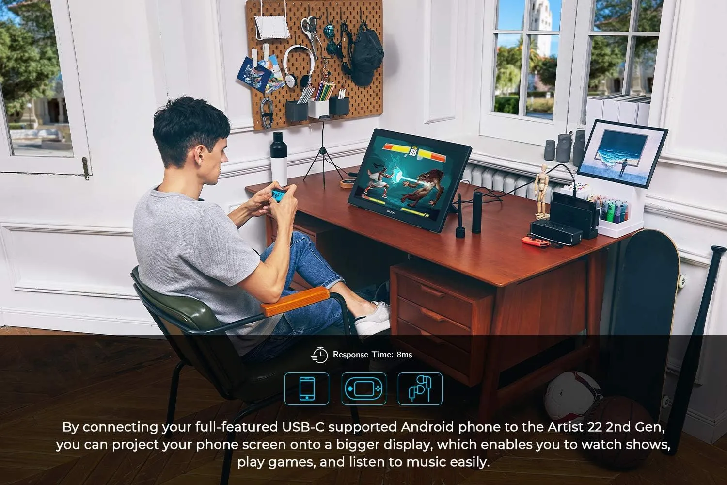 Drawing Tablet with Screen XPPen Artist 22 2nd Computer Graphics Tablet 122% sRGB with 8192 Levels Tilt Function Battery-Free Stylus, 21.5inch Pen Display Compatible with Windows, Mac, Linux