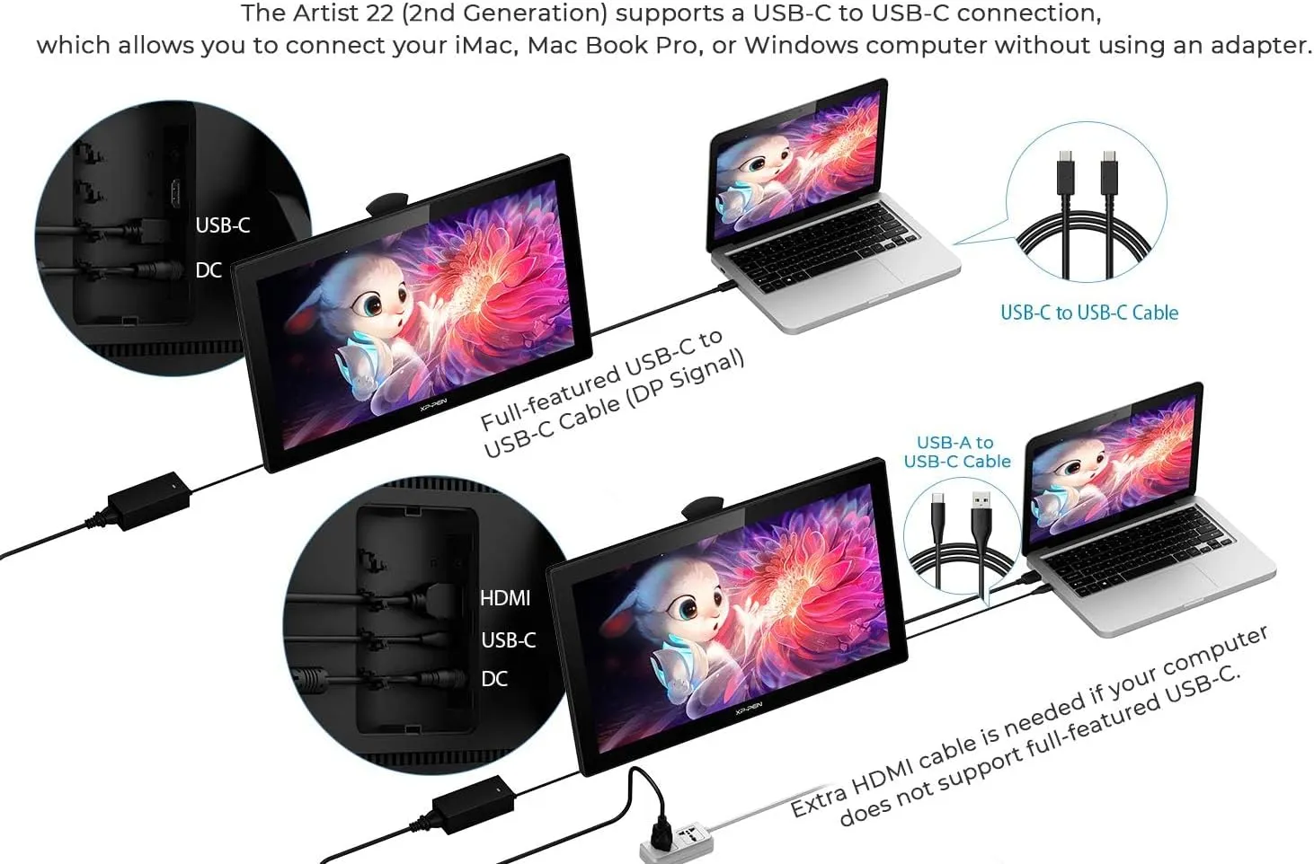 Drawing Tablet with Screen XPPen Artist 22 2nd Computer Graphics Tablet 122% sRGB with 8192 Levels Tilt Function Battery-Free Stylus, 21.5inch Pen Display Compatible with Windows, Mac, Linux