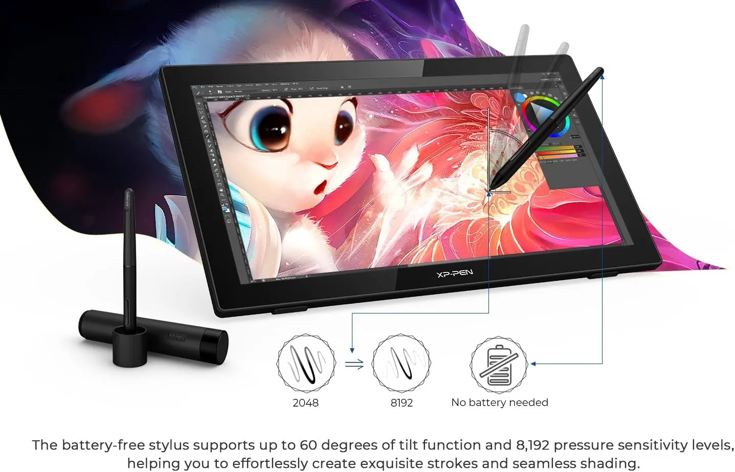 Drawing Tablet with Screen XPPen Artist 22 2nd Computer Graphics Tablet 122% sRGB with 8192 Levels Tilt Function Battery-Free Stylus, 21.5inch Pen Display Compatible with Windows, Mac, Linux