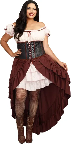Dreamgirl Womens Plus Size Saloon Girl Costume, Adult Western Saloon Gal Authentic Halloween Costume