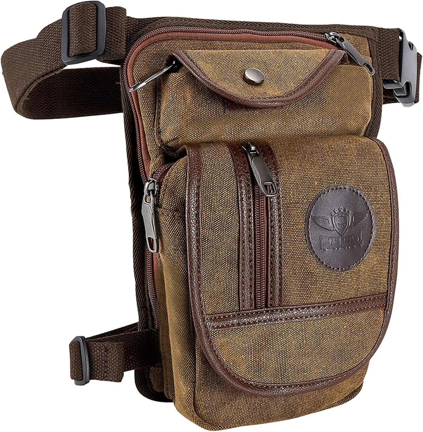 Drop Leg Bag Thigh Bag for Women and Men, Tactical Leg Pouch Thigh Purse, Motorcycle Thigh Fanny Pack Hip Bag Pouch with Leg Strap for Outdoor, Brown