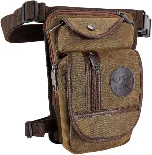 Drop Leg Bag Thigh Bag for Women and Men, Tactical Leg Pouch Thigh Purse, Motorcycle Thigh Fanny Pack Hip Bag Pouch with Leg Strap for Outdoor, Brown