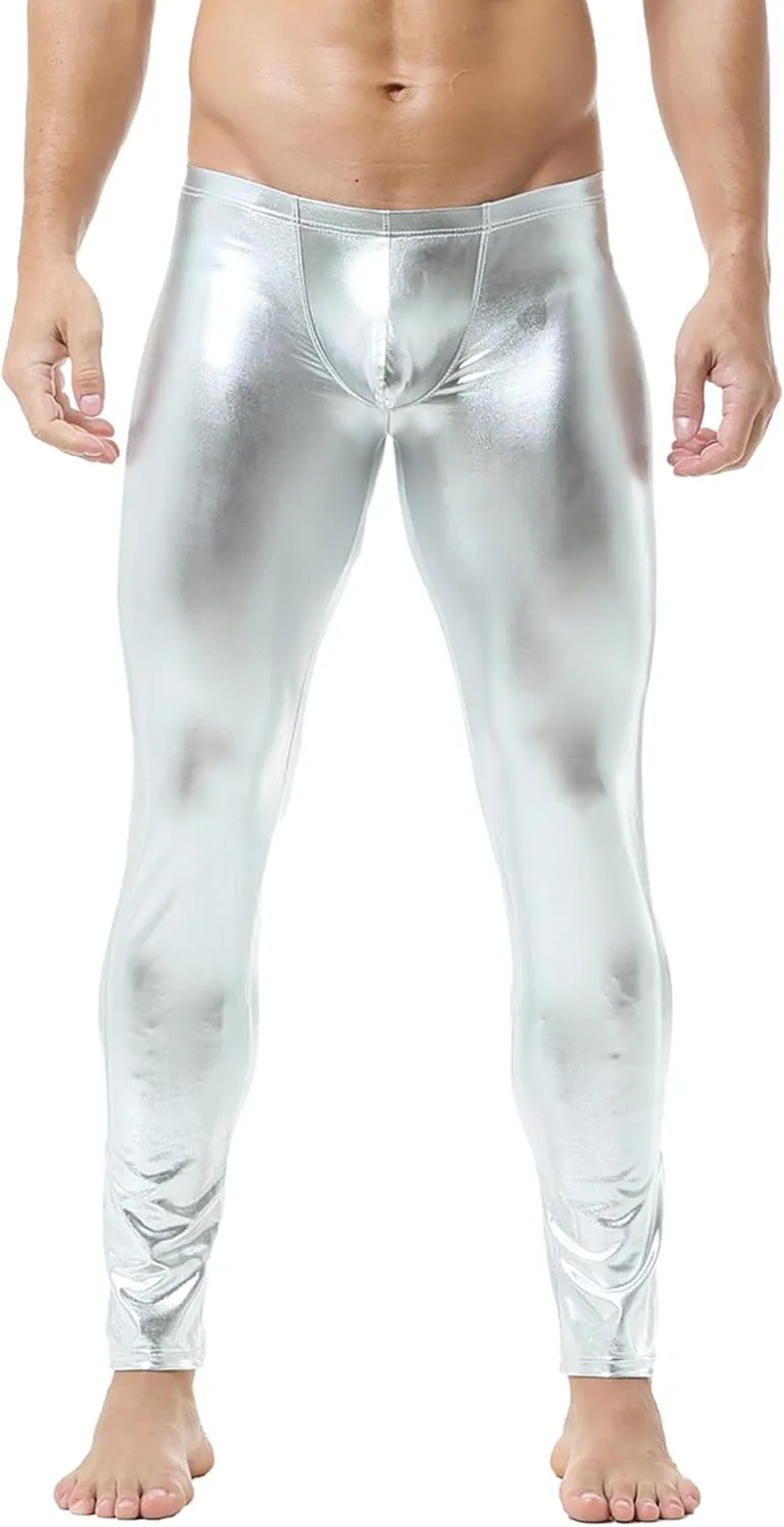 DTODWW Men's Faux Leather Activewear Leggings Slim Fit Tight Pants Long PU Pants Clubwear
